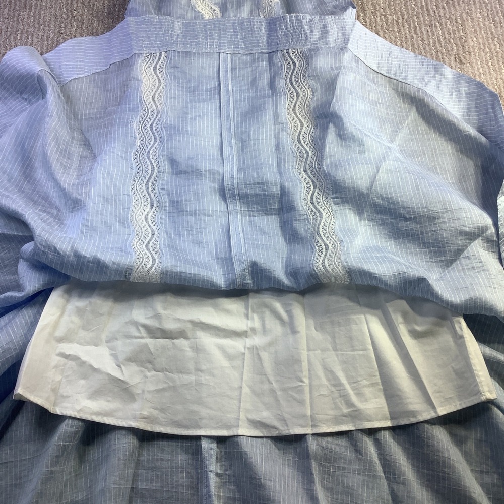 Sandro Nathalie Blue White Pinstripe Linen Lace Midi Dress Size 40 NWT - Picture 13 of 16